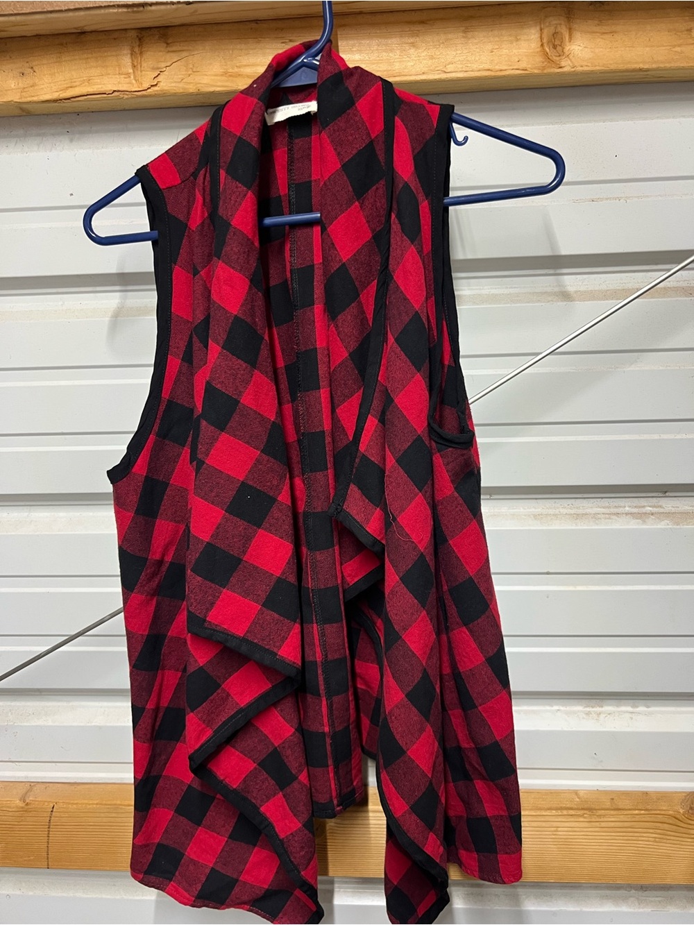 twenty second Red and Black Buffalo Plaid Open Drape Vest